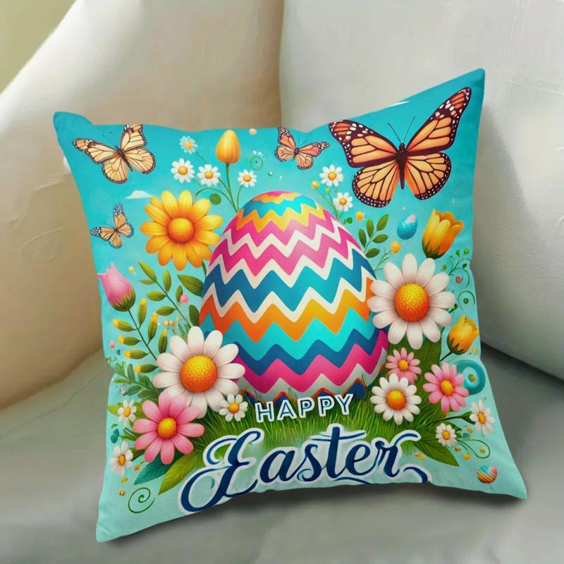 Пасхальные яйца и цветы, наволочка «Четыре сезона», полиэстер 40x40cm/16x16inch