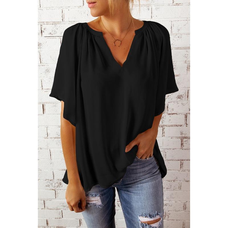 BITCED Women's Fashion Casual Solid Color Print Short Sleeve V Neck Blouses & Shirts
