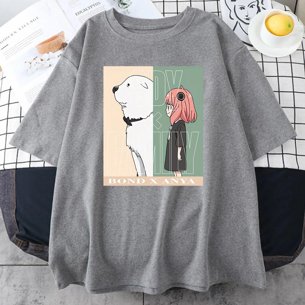 

Spy X Family Bond And Anya Prints Унісекс, бавовна, з короткими рукавами, аніме, повсякденні футболки, креативні топи з круглим вирізом, модні чоловічі футболки XL