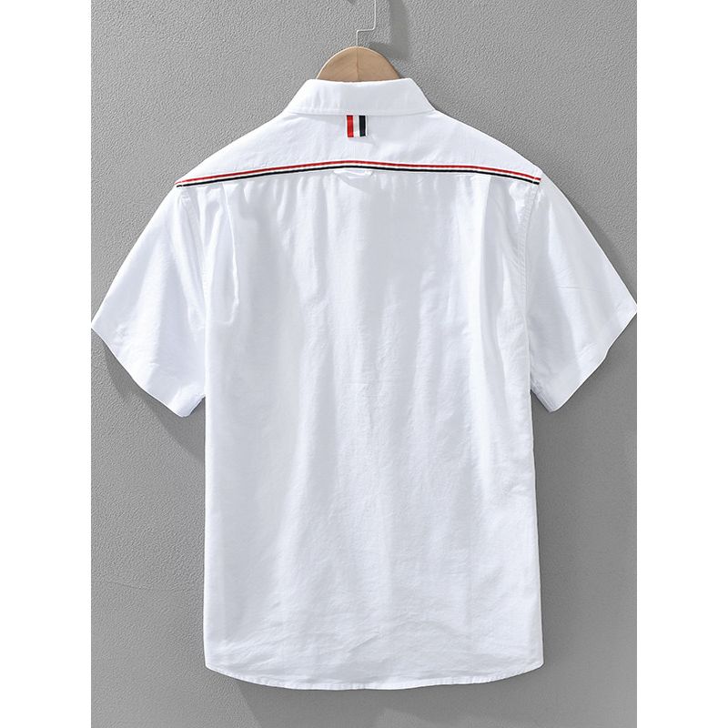 Summer Hong Kong TB Style Ribbon Pu Shuai Short Sleeve Shirts Men's Clothing Tokyo Fashion Brand Casual Shirt Pure Cotton Oxford New