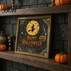 Halloween Wooden Tabletop Ornaments Framed Decor Sign, Happy Trick or Treat Printed Picture Frame, Small Entryway Displays Witch Castle Owl