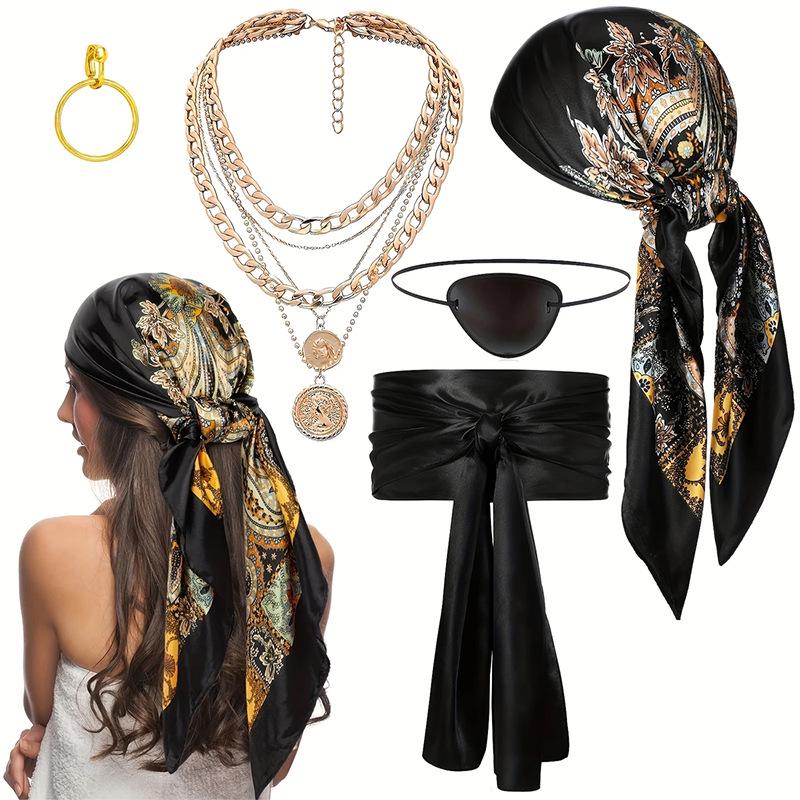 Halloween Cosplay Pirate Accessory Set: Headscarf, Belt, Necklace, Bracelet