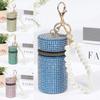 Simple Rhinestone Lipstick Bag Zipper with Keychain Coin Purse Mini Cylindrical Coin Bag