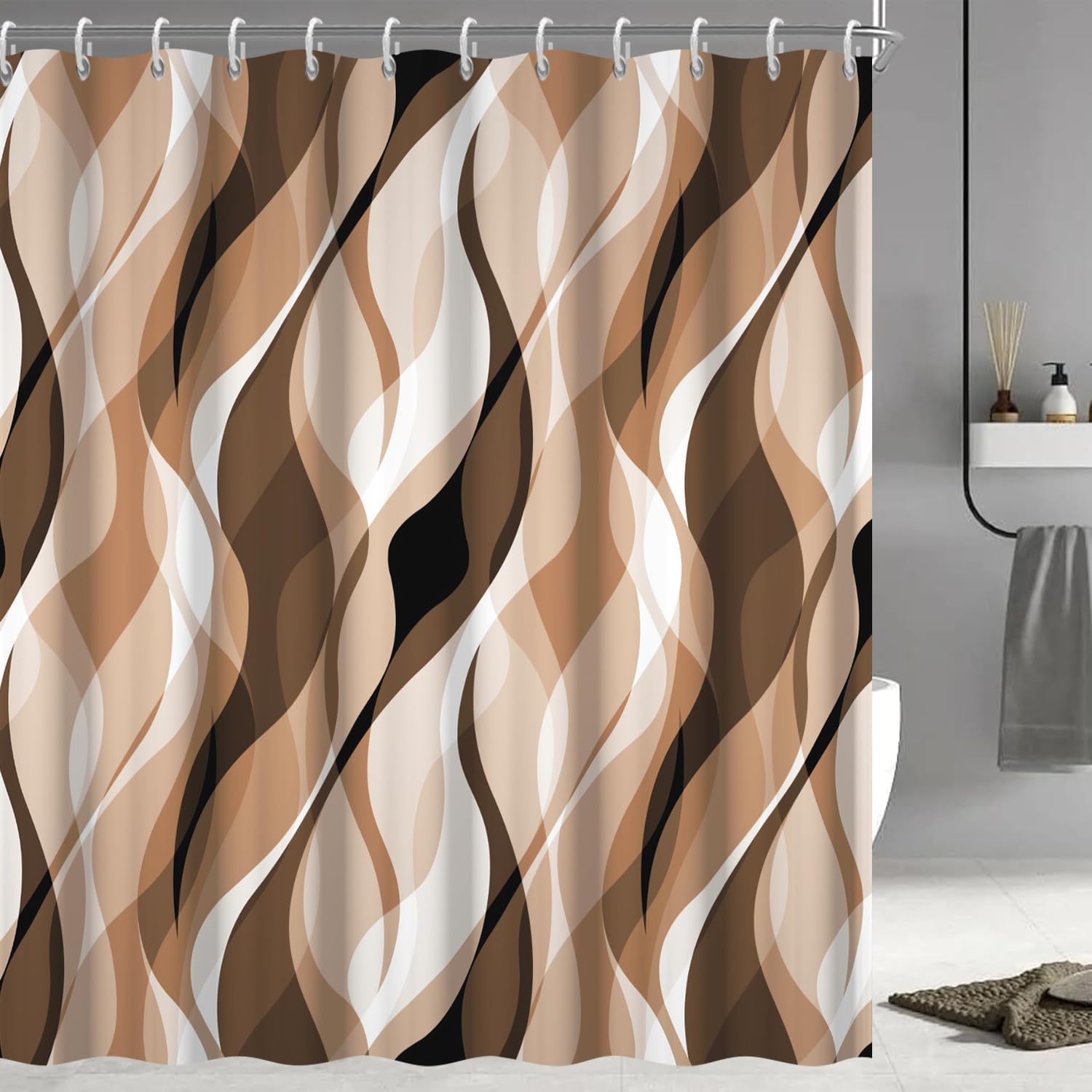 

Sage Green Shower Curtain - Abstract Ombre Grey Striped Modern Decor - Washable Fabric Curtain - Minimalist Bathroom Decor W60H190(CM)-1 Pcs