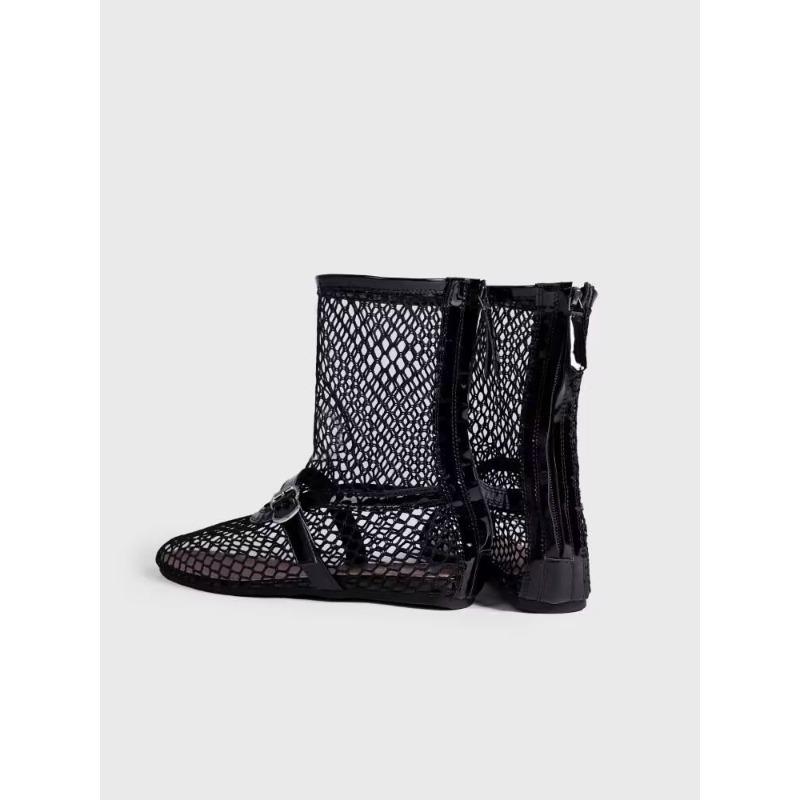 Summer new women's shoes metal buckle after zipper ballet women's shoes high-top fashion single shoes