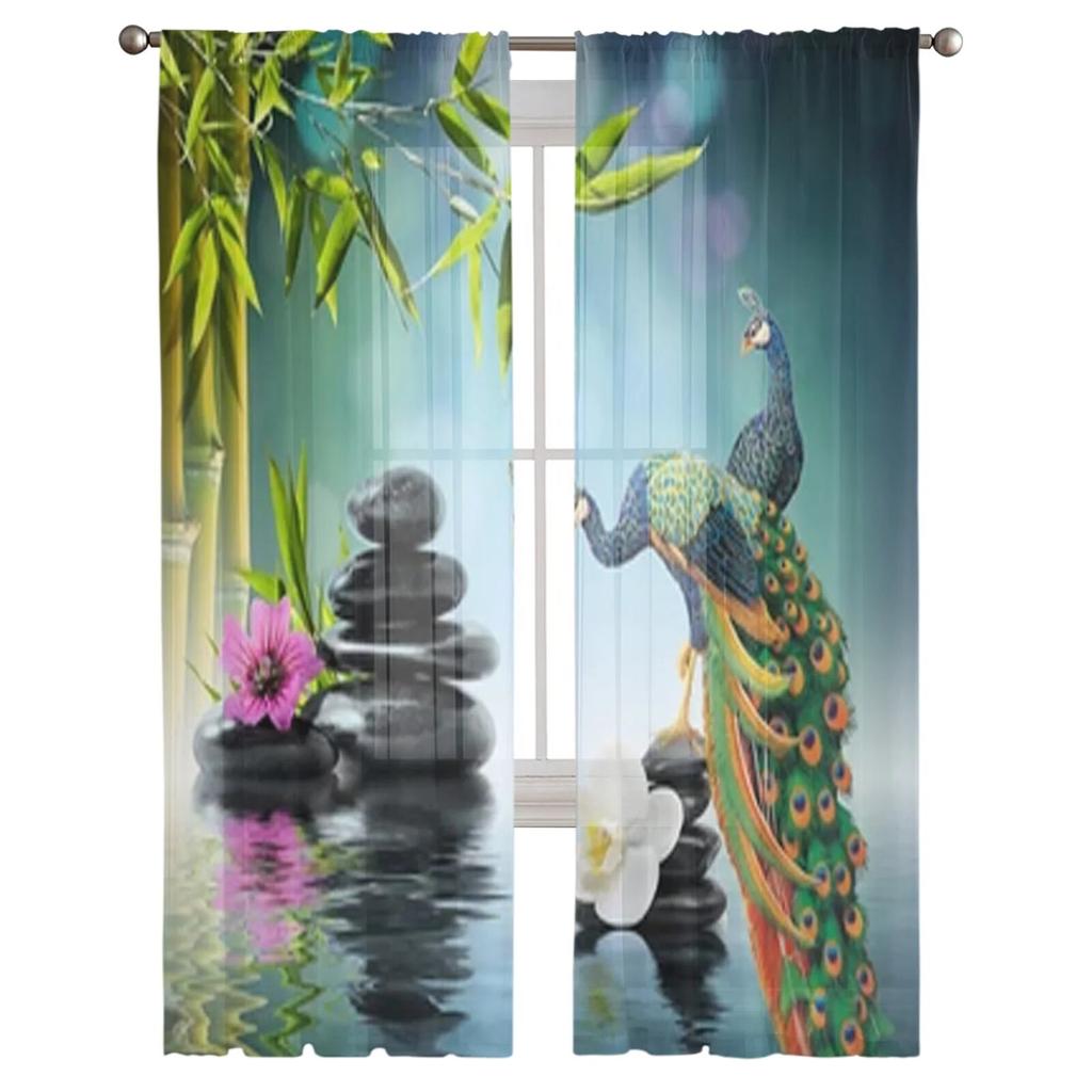 Zen Garden Peacock Sheer Curtains Bedroom Voile Curtain Living Room Window Sheer Curtains Kitchen Tulle Drapes