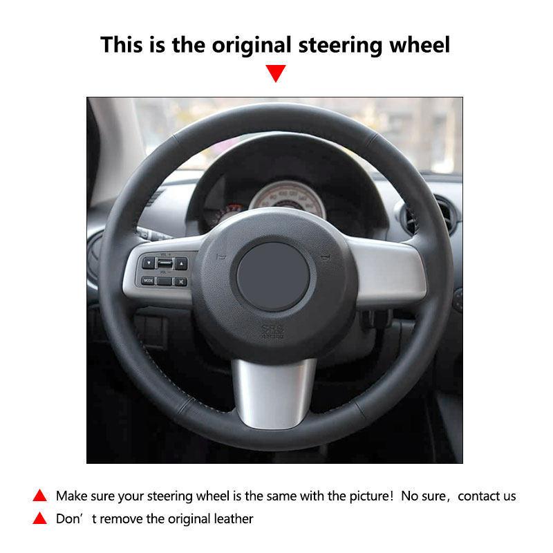 For Mazda 2 2007 2008 2009 2010 2011 2012 Black-red Line with Red Strip Hand Braids On Car Steering Wheel Cover Leather Trim