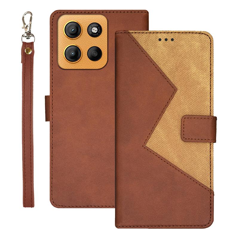 

IDEWEI For Motorola Moto G15 4G Case Card Slots Splicing Color Leather Phone Cover Brown
