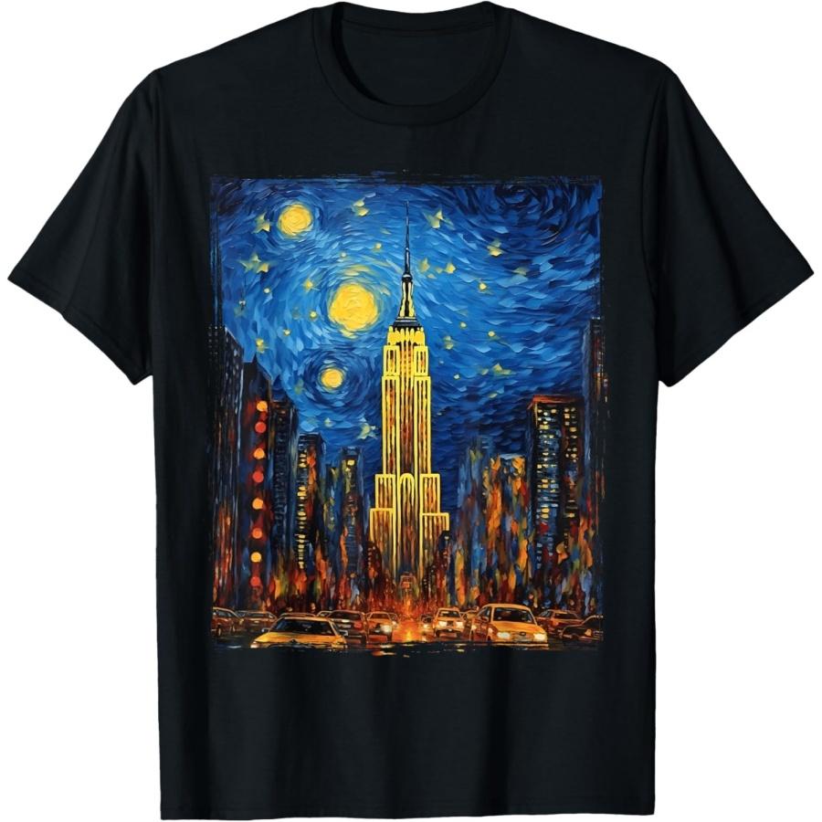 New York City USA Empire State Building Van Gogh T-Shirt S