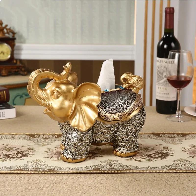 European-style Luxury Retro Elephant Tissue Box Living Room Napkin American Pumping Home Decoration Ornaments
