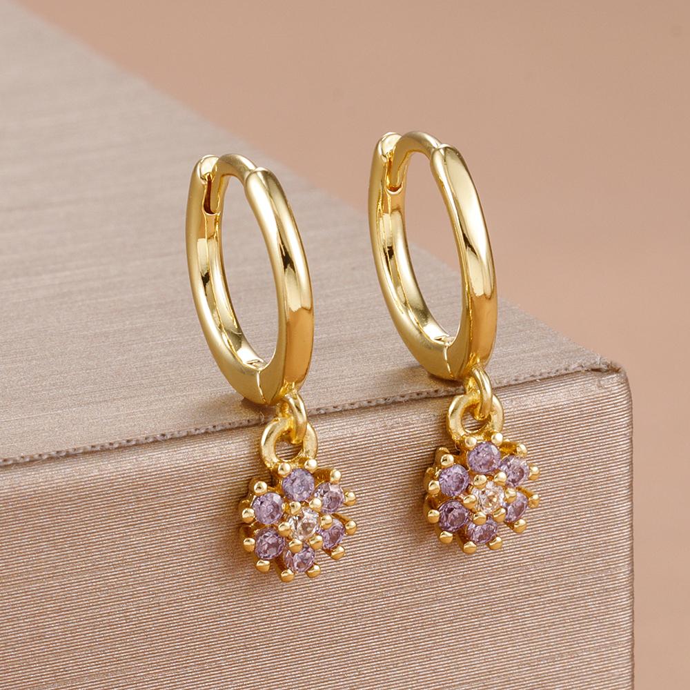 Exquisite Multicolor Crystal Flower Hoop Earrings for Women Girl Stainless Steel Fashion Korean Wedding Romantic Jewelry Gifts