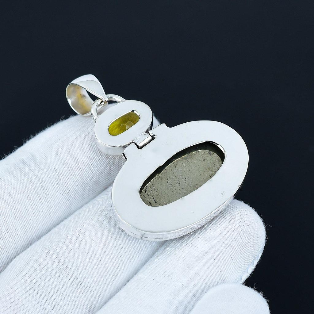 Golden Apache Pyrite & Citrine Gemstone Pendant Handmade 925 Sterling Silver Pendant Designer Artisan Jewelry Handmade Pendant Anniversary Gifts