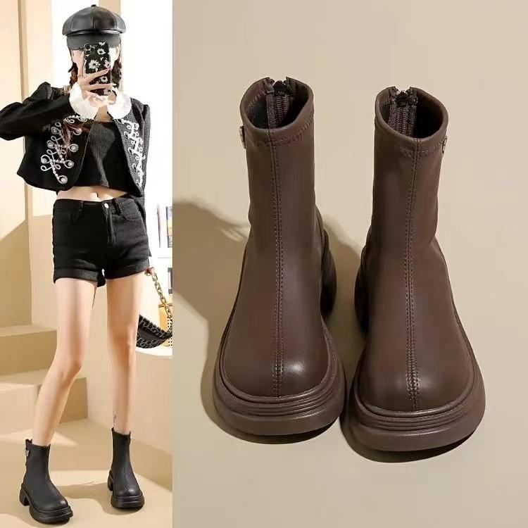 Thick-soled non-slip and thin short boots women's boots 2024 autumn new thick heel Chelsea boots rear zipper thin Martin boots