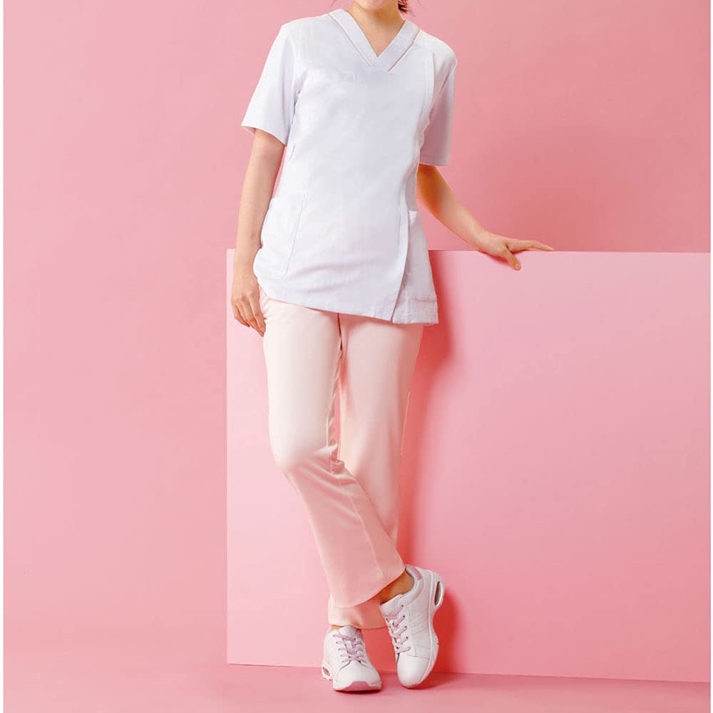 [Nursery] Multi-purpose Jacket (front Zipper Opening) Stretch Scrub Medical Uniform Women's M White X Navy (white Base) 9256204A