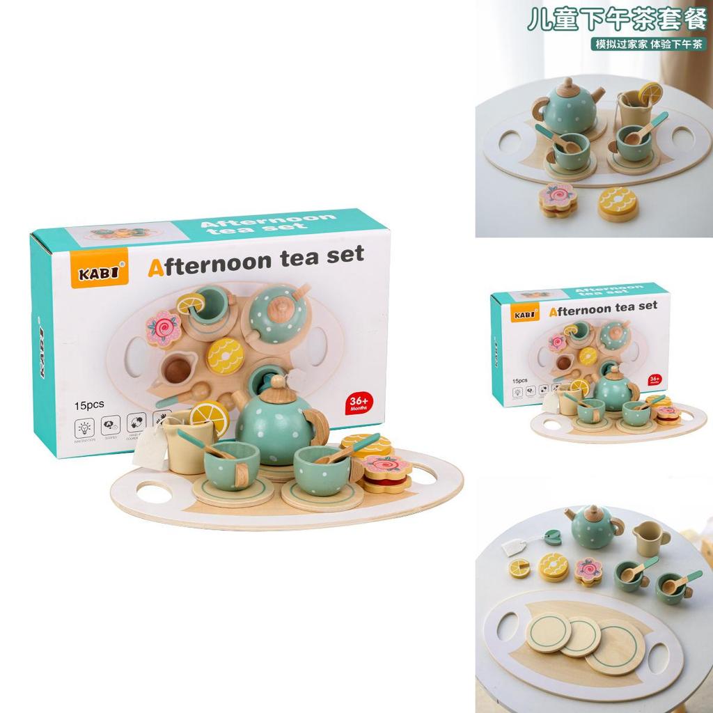 Kid Wooden Tea Set With Pretend Sweets Teapots For Early Education And Role Playing