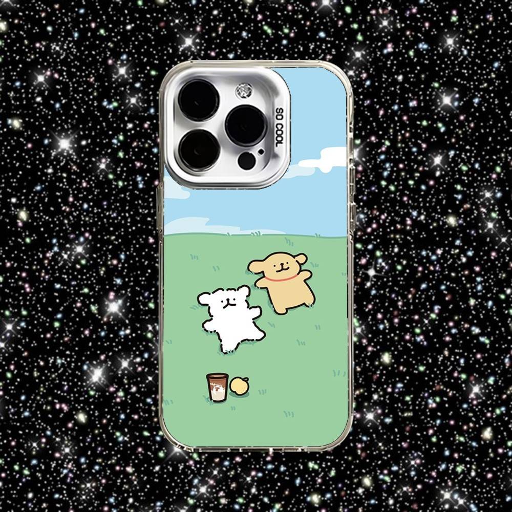 Line Puppy Cute Maltese Phone Case For iPhone 16,15,14,13,12,11,Pro,XS,Max,Plus,Mini,SE White Candy Matte Shockproof Cover