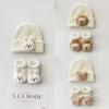 2PCS/Set Cartoon Baby Hat Socks Winter Knitted Newborn Short Socks New Pullover Hats  Boy Girl