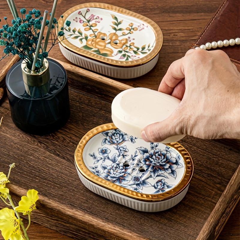 American Style Ceramic Soap Box Double Layer Drainage Bathroom Soap Holder Unique Design