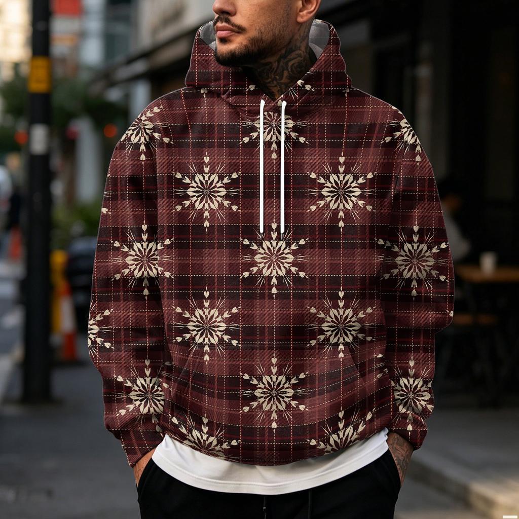 Men's Christmas Print Hoodie, Loose Fit Casual Sweatshirt with Large Pockets