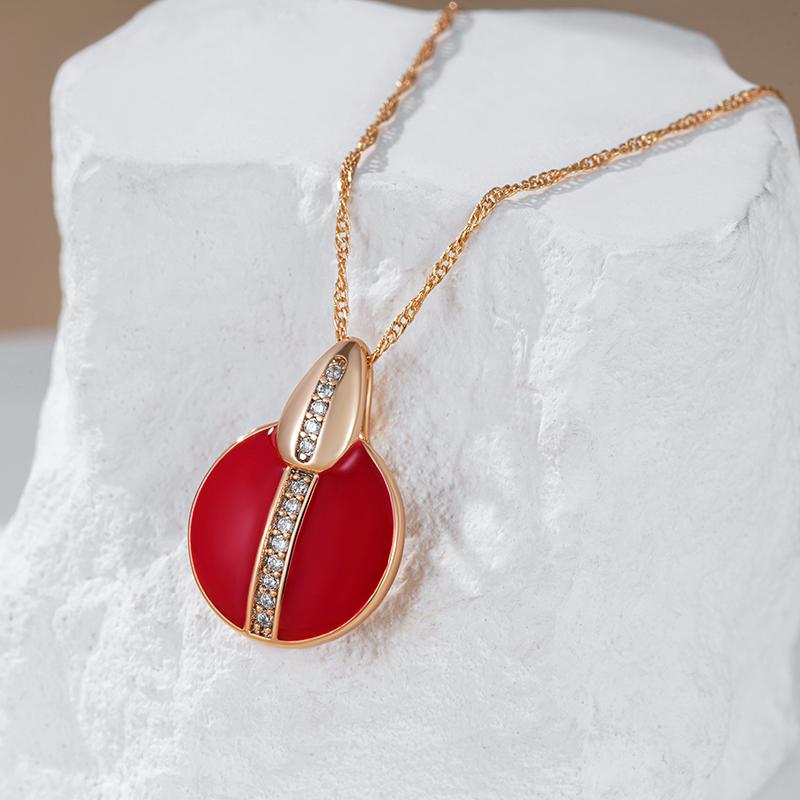 Fashion Red Enamel Natural Zircon Pendant Necklace For Women Girl Simple  Rose Gold Color Party Daily Jewelry