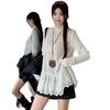 {Original cloth 90 cotton 10 anlon} Sweet lace loose T-shirt women's autumn design stacked shirt
