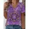 Damen Sommer T-Shirt Retro Muster Print Kurzarm T-Shirts Lässige Bedruckte Tops