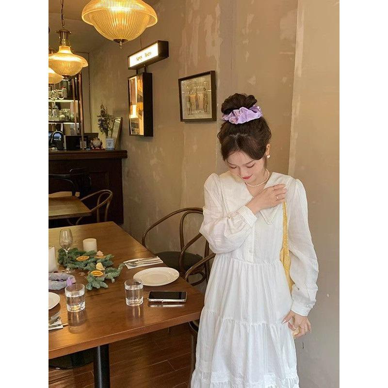 French Forest Fairy White Doll Collar Long-Sleeved Autumn Dress