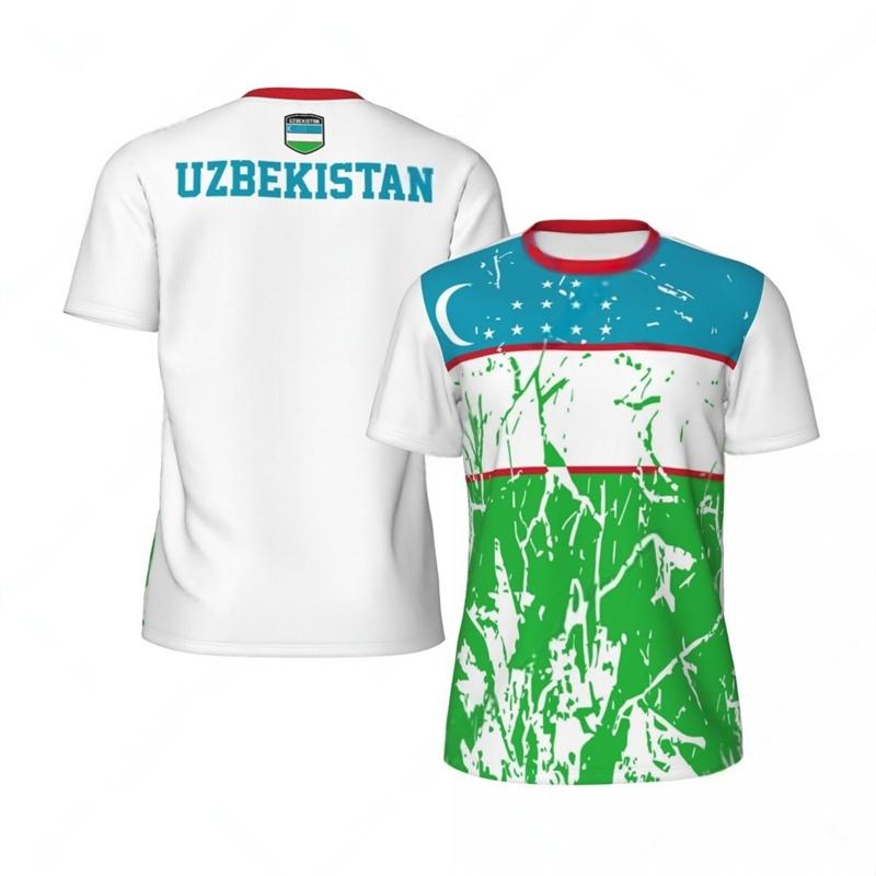 MDHAO xin nan zhuang  3D txu Mode Oezbekistan Vlag Grafische Voetbal T-shirts Zomer Trend 3D Nationaal Embleem Geprinte T-shirts Los Ademend Sport T-shirts 4XL
