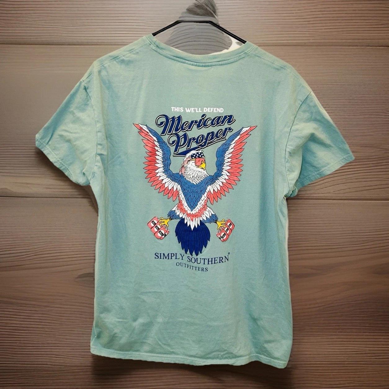 Simply Southern Men s Merican ChinChilla Light Teal T-shirt MERICAN-CHINCHILLA S