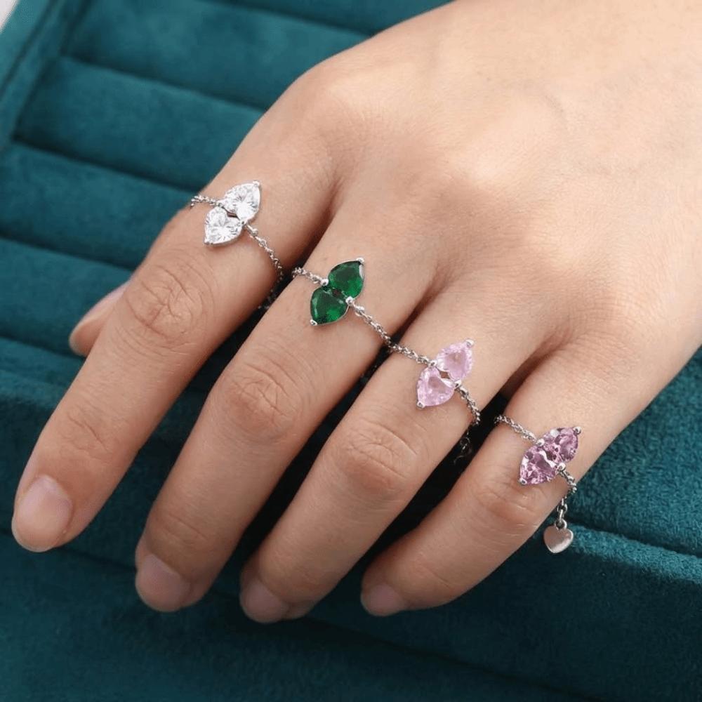 Double Heart Adjustable Chain Ring Minimalist Elegant Women Link Chain Ring Exquisite Simple Finger Jewelry Girls Gift
