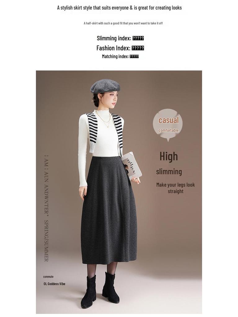 Stylish Elastic Waist Women's Winter 2025 Korean Slimming Casual Mid-Length Skirt