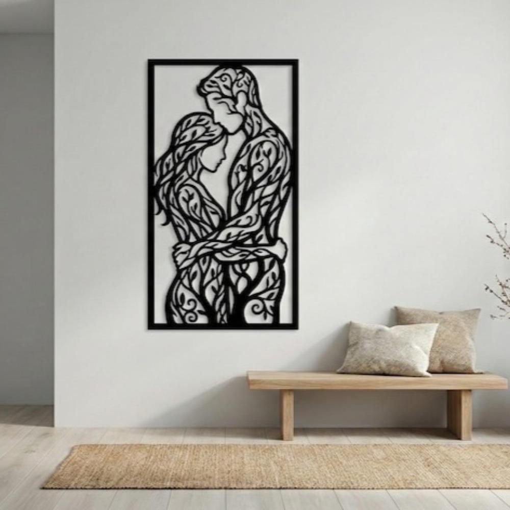 

Romantic Laser Cut Metal Wall Art – Hugging Lovers Tree Design, Vector Digital File