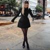 LYRIA Mini šaty bodycon na zip s dlouhým rukávem a kapsou, jednobarevný elegantní outfit, kancelářský streetwear, dámské podzimní zimní oblečení