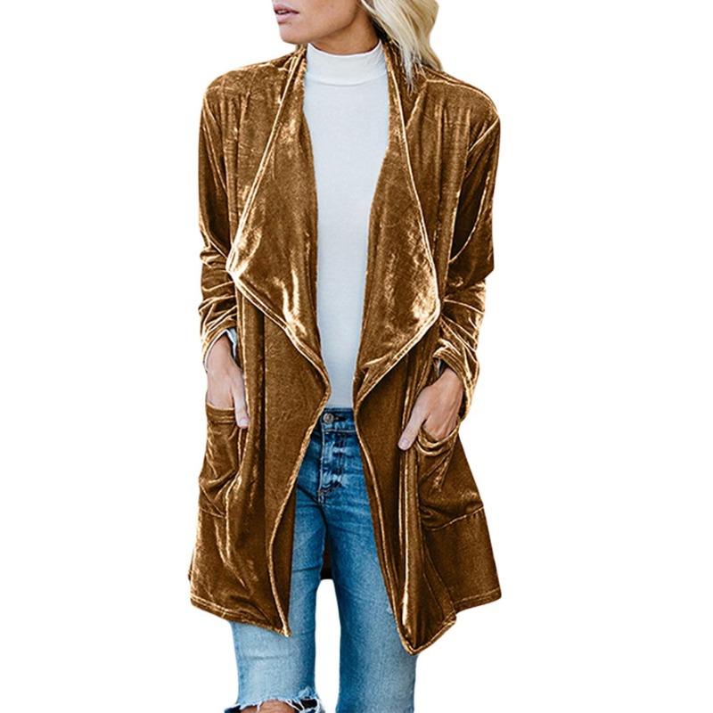 Herbst Winter Damenmantel Lässig Gold Samt Lang Windbreaker für Damen Jacken & Mäntel