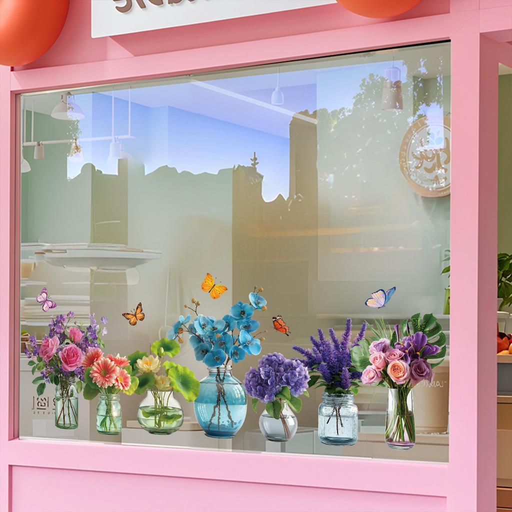 Hydroponic Glass Vase Flower Arrangement Window Stickers Product Cabinet Decoration Electrostatic Stickers Electrostatic Glueless
