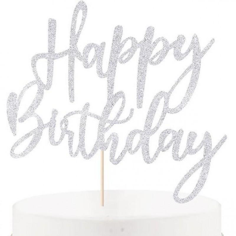 Birthday Cake Toppers Set - Glitter Alphabet Letters Decorative Picks Party Dessert Decoration