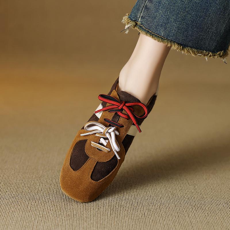 Fashion Lace-up German Training Shoes Pumps Female Genuine Leather 2025 New Spring Flat Sneakers Ladies Casual Forrest Gump Shoes Women