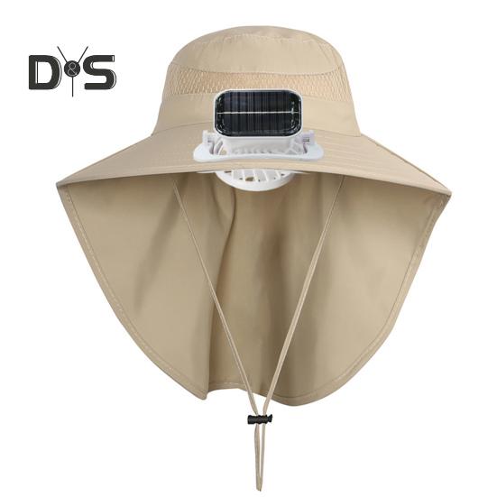 Kapelusz z wentylatorem solarnym z ochroną przed słońcem, podwójny sposób ładowania, kapelusz z szerokim rondem z szalem osłaniającym szyję, kapelusz outdoorowy dla dzieci