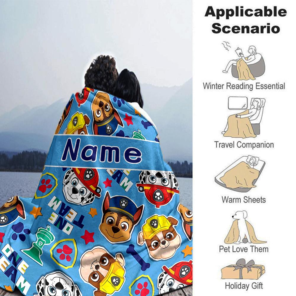 Customiz Name Personality Paw Patrol Blanket Soft &Warm Sofa Office Bed Travel Lunch Break Blanket, Gift Suitable All Seasons