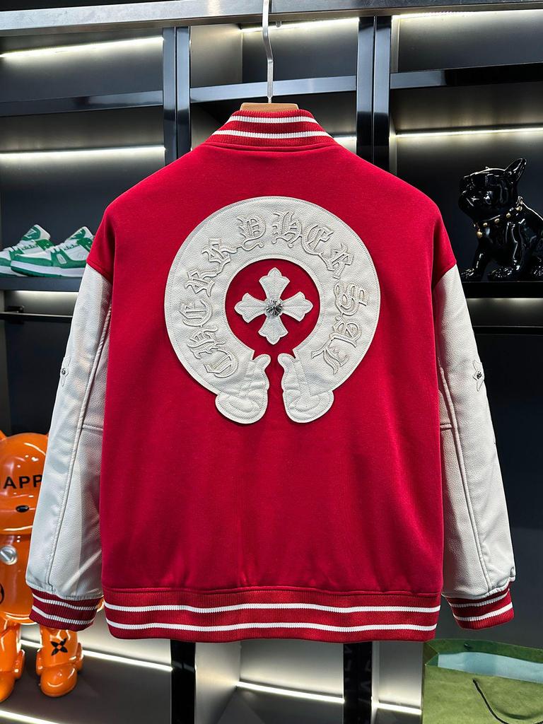 Men's European-Style Retro Embroidered Hoodie Jacket with Leather Patches - Autumn/Winter Trendy Baseball Uniform