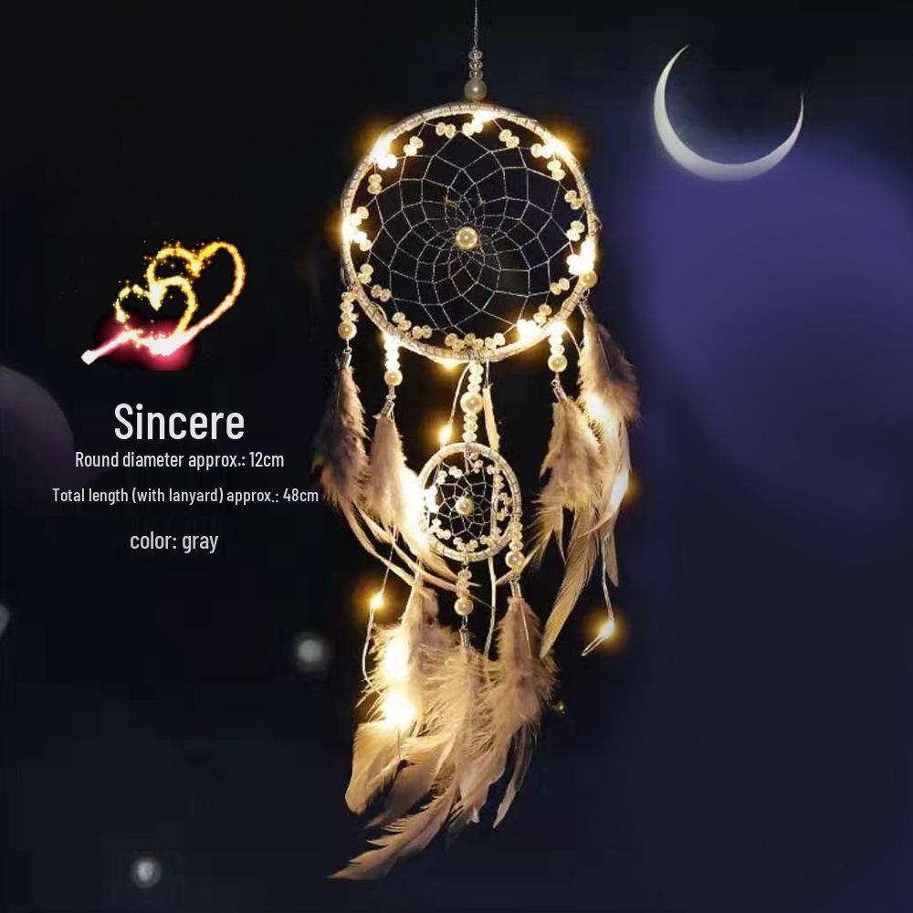 Holiday Dream Catcher Ornament: Christmas Fairy Lights Woven Hanging Pendant