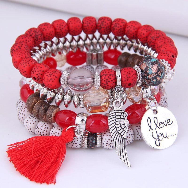 DIEZI Multicolor Acrylic Crystal Beads Strand Bracelets For Women Girls Men Tassel Wing Elastic Rope Bracelet Pulseira Feminina