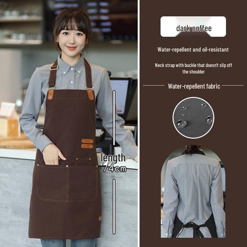 Logo Printed Waterproof Canvas Waist Apron for Milk Tea, Coffee Shop, Catering, Kitchen, Supermarket