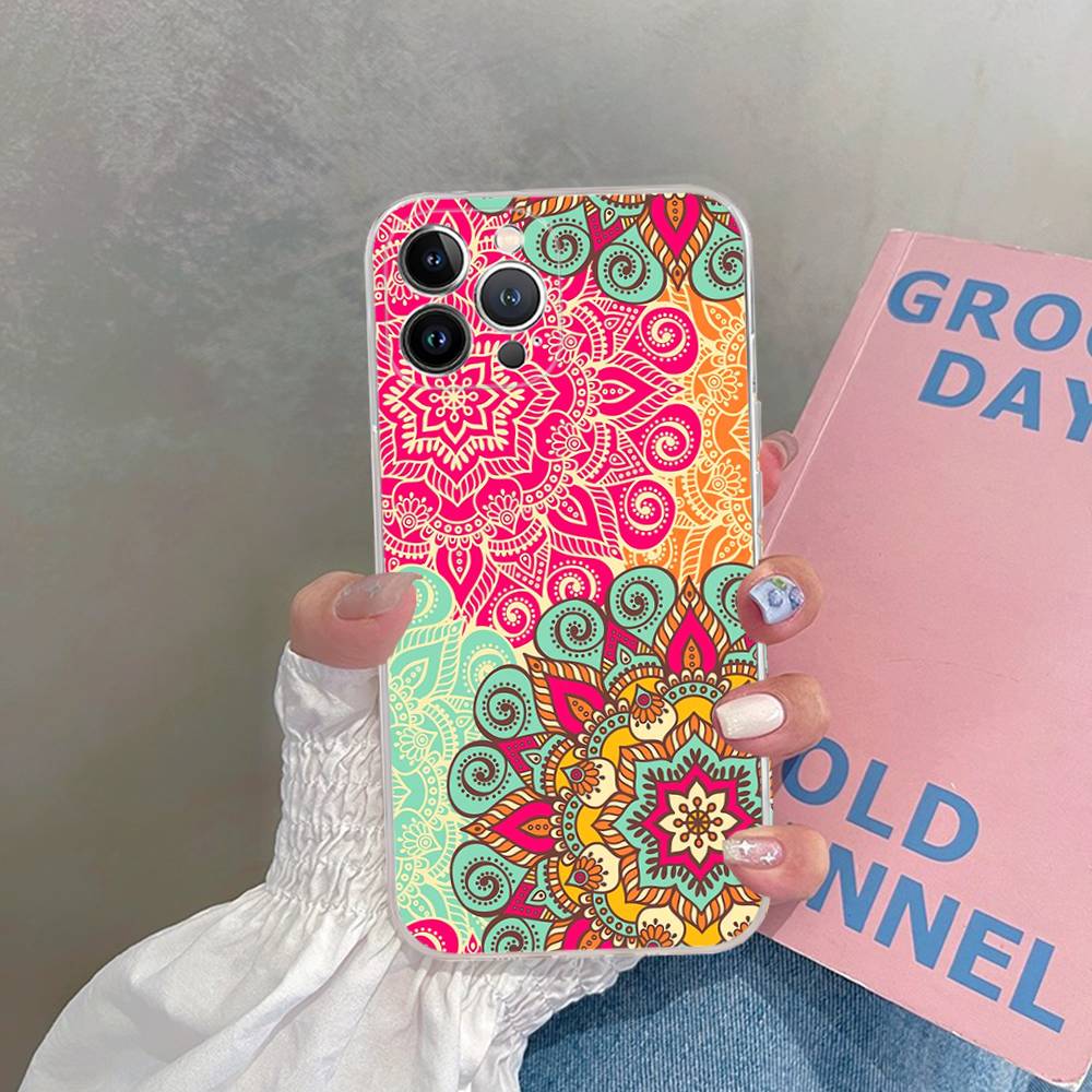 Mandala Painting For iPhone 11 12 13 14 15 16 17 Pro Max Plus 13 Mini Silicone Soft Transparent Back