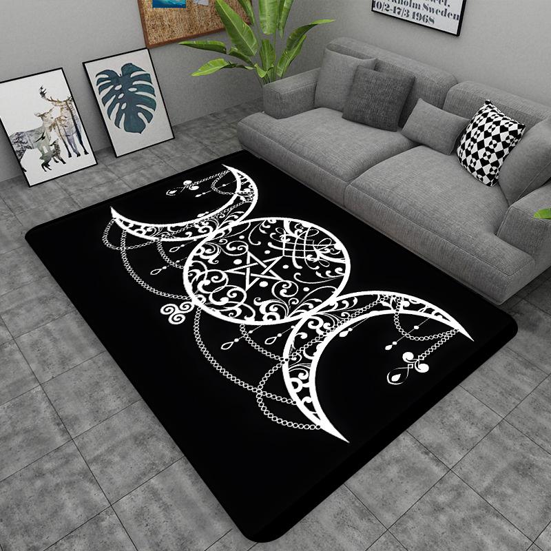 Triple Moon and Pentagram Altar or Tarot Witchy Floor Mat Black Witch Rug Gothic Decor Phases Divination Runic Carpet