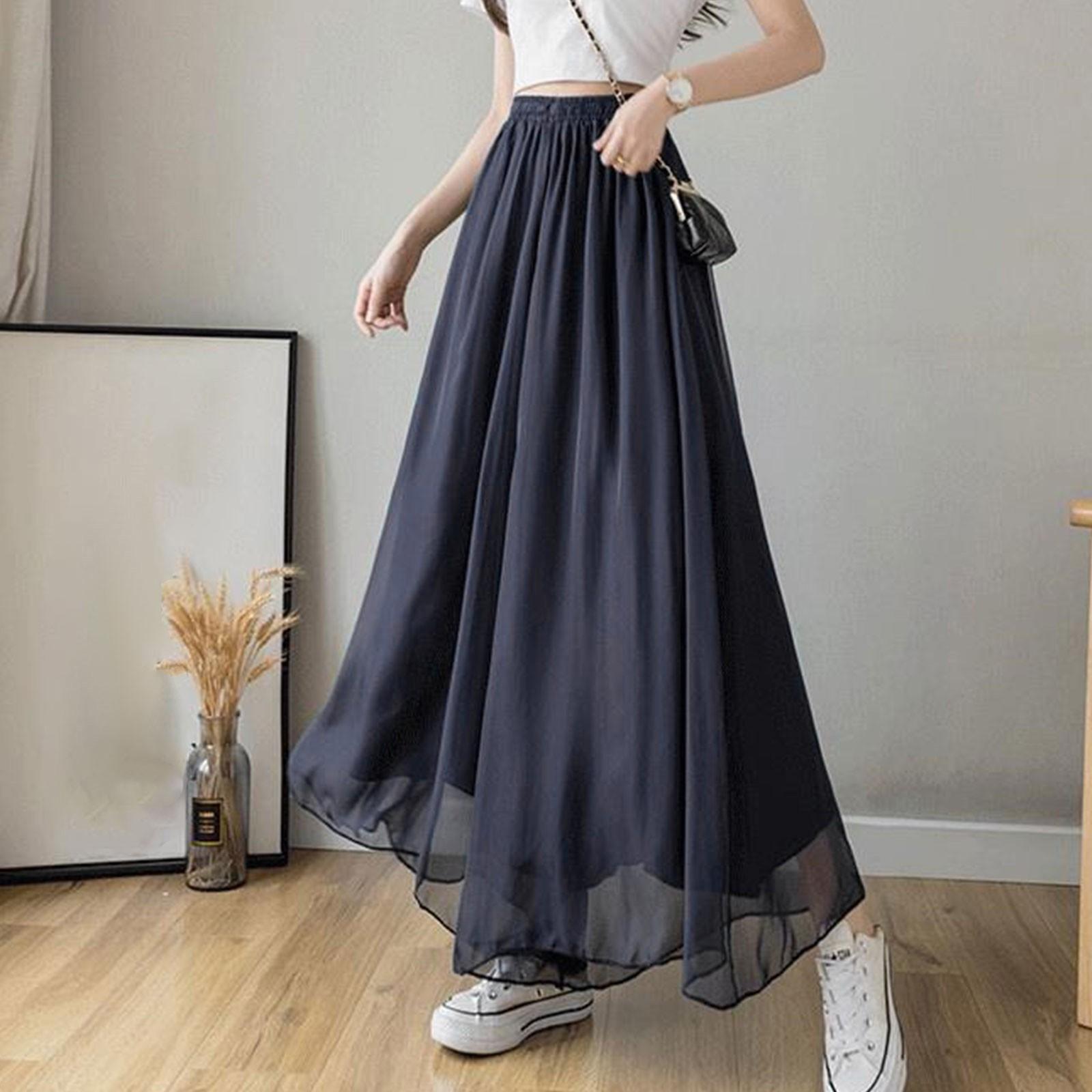 Women s Chiffon Wide Leg Pants Temperament Silky Chiffon Lined Wide Leg Skirt Pants XXXXL