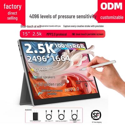 15" 2,5K Dobbelt Touch Tegnemonitor, 4096 Trykniveauer, Bærbar til Laptops og PS5