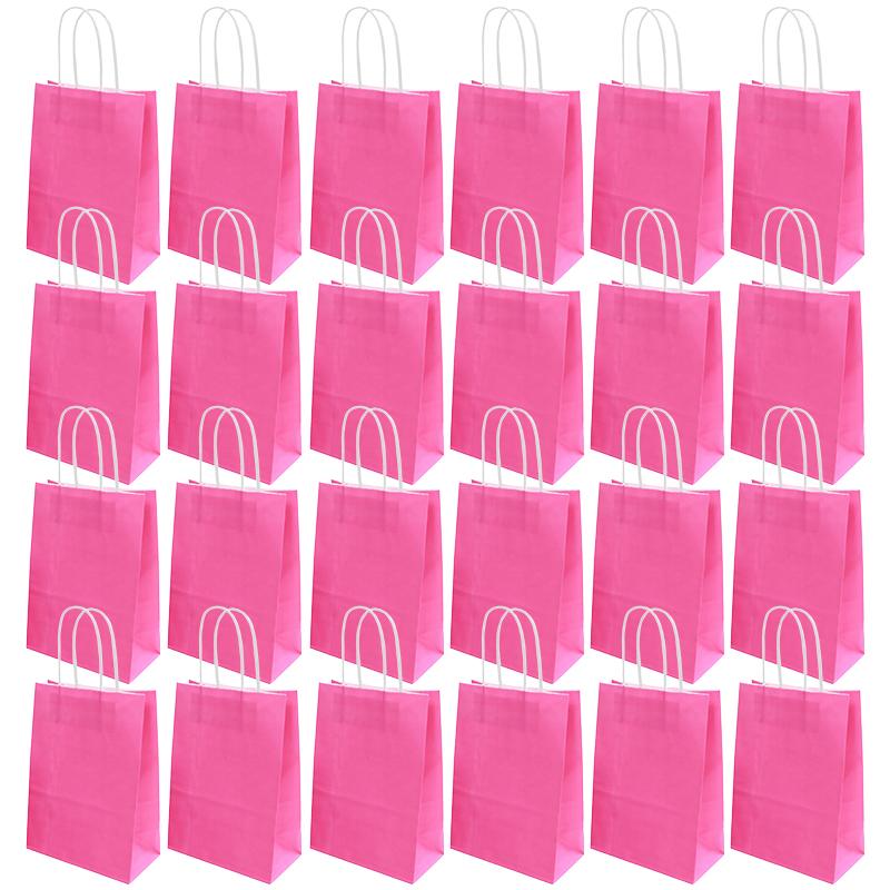 12/24PCS Paper Bag Pink Rosered Kraft Handle Paper Bag Festival Birthday Gift Packaging Materials Party Souvenir Goodie Bags ZYF