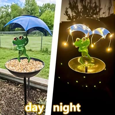 Solarbetriebene Froschstatue Straßenlaterne Gartendekoration Außen Kolibri Vogelfutterhaus für Hof Rasen Hinterhof Wegbeleuchtung