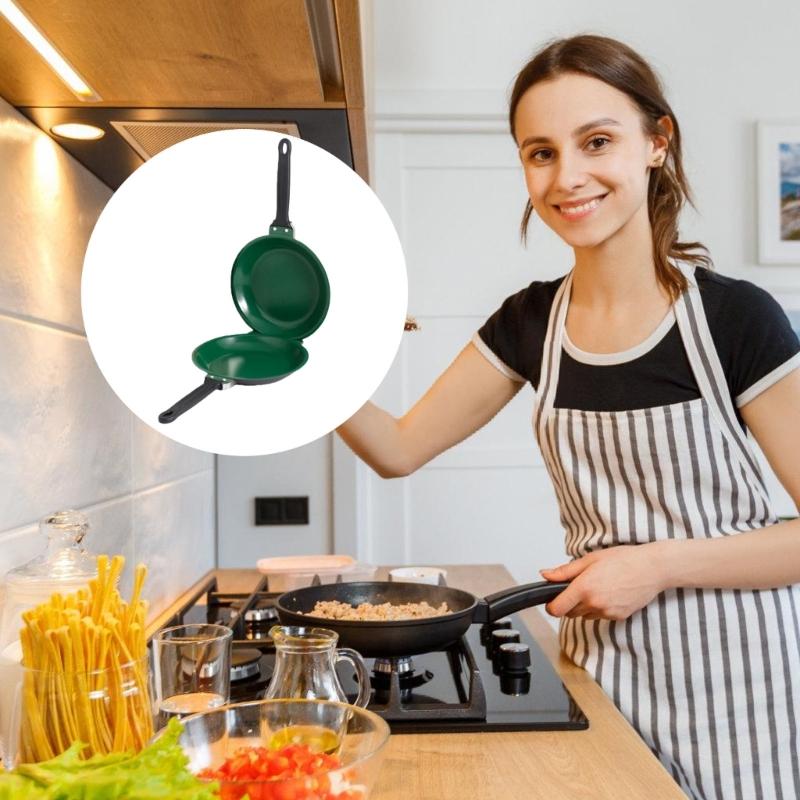 Folding Skillets 19cm Double-Sided Frying Pan Easy Cleaning Breakfast Solution Ergonomic Handle Kitchen Cookware